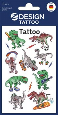 Matrica, tetoválás, 1 ív, 76x120 mm, AVERY ZWECKFORM, "Z-Design No.56772",  dínók