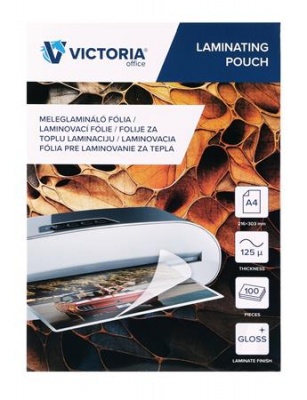 Meleglamináló fólia, 125 mikron, A4, fényes, VICTORIA OFFICE