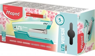 Tűzőgép, 24/6, 26/6, 25 lap, MAPED "Universal Metal Half-Strip Pastel", pasztell türkiz