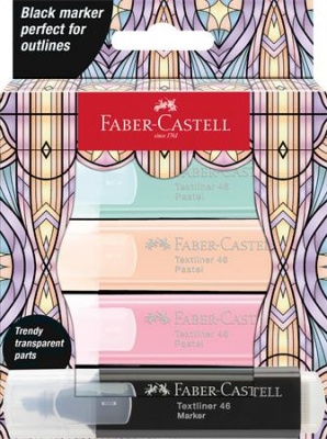 Szövegkiemelő készlet, FABER-CASTELL "Glassy", 3 különböző pasztell szín + fekete