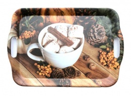 Tálca, szögletes, műanyag, kávéház mintás, 35,5x25,5 cm